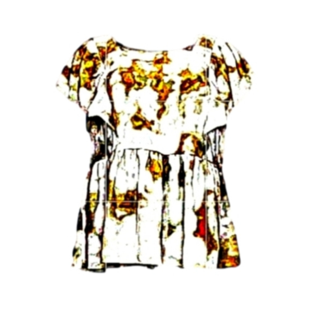 𝅺Du Jour Lg White and Gray Tie Dye Square Ruffled Neckline Swing Hem Nwot Blous